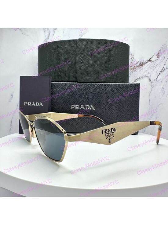 New PRADA Sunglasses Gold Metal 3D Logo Aviator Cat Eye main image 16